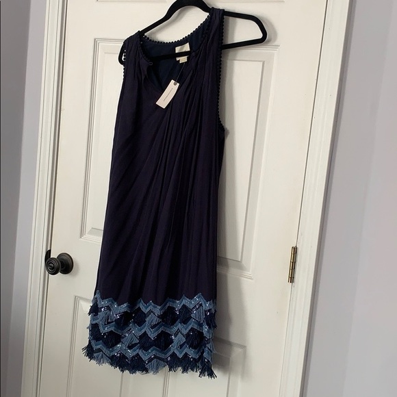 NWT Anthropologie Navy Fringe Sequin Swing Dress - Picture 2 of 5
